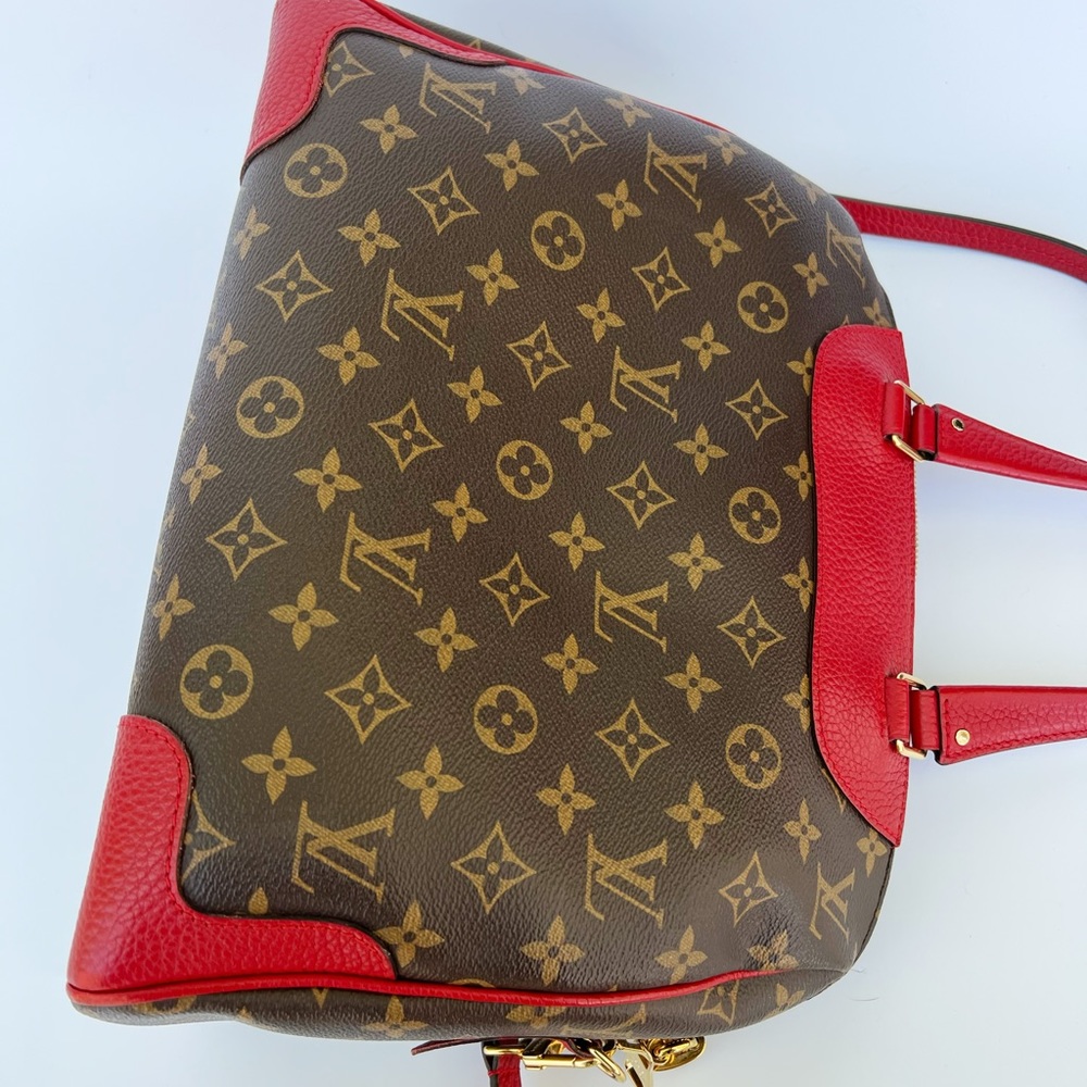 Authentic✅Louis Vuitton Retiro Monogram Red Satchel Duffle Crossbody Canvas - Picture 12 of 14